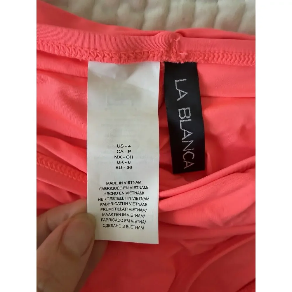 La Blanca Bikini Bottoms Womens 4 Pink Coral Fold Over Hipster Swim NWT